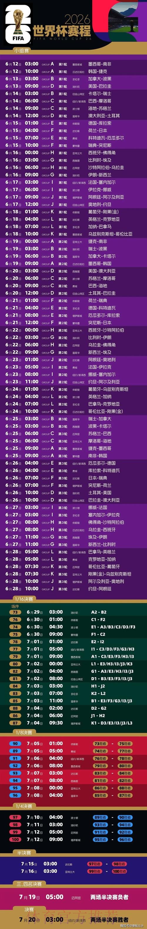 最新2026世界杯直播赛程时间表查询